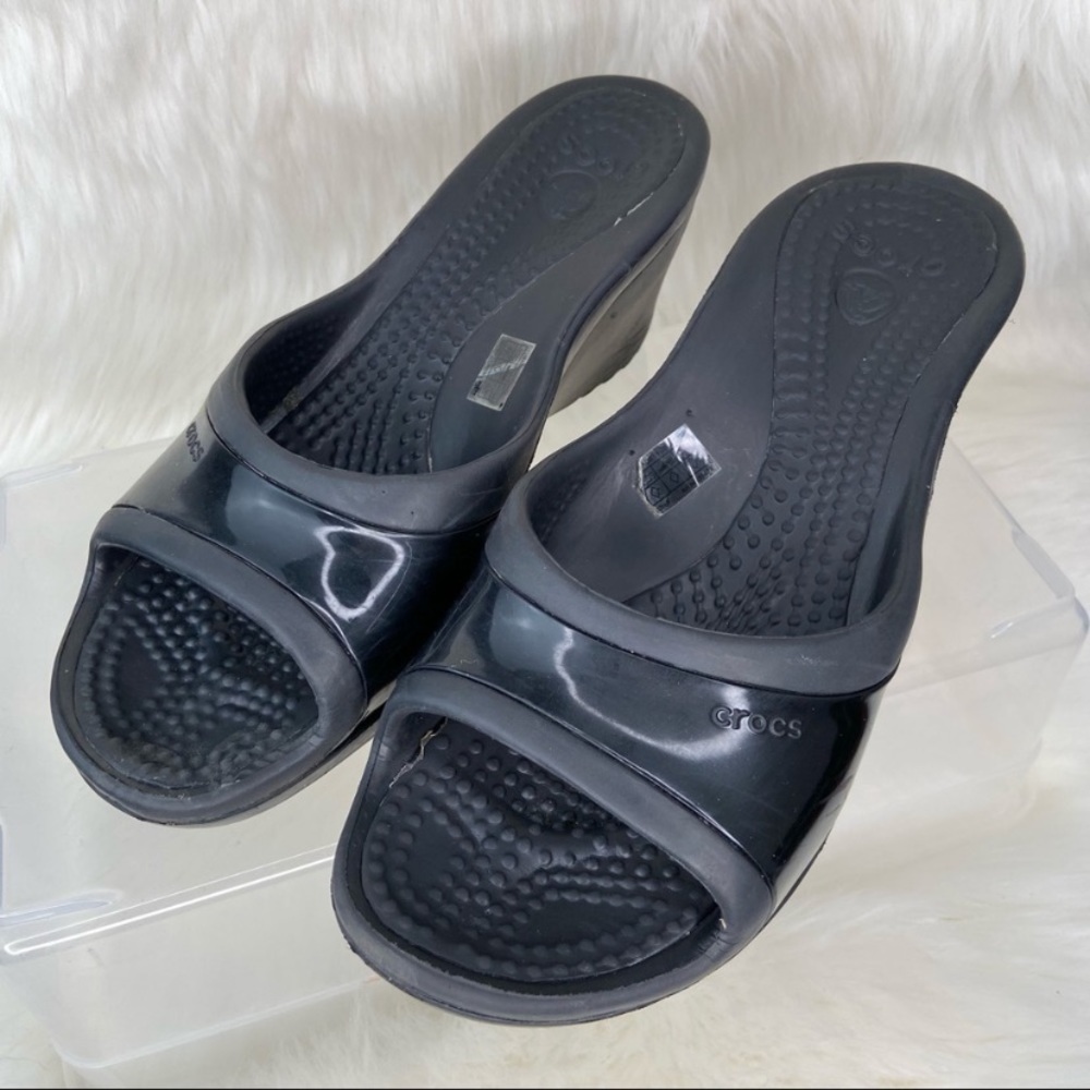 CROCS Black Sandals with Textured Footbed and Velcro Closure